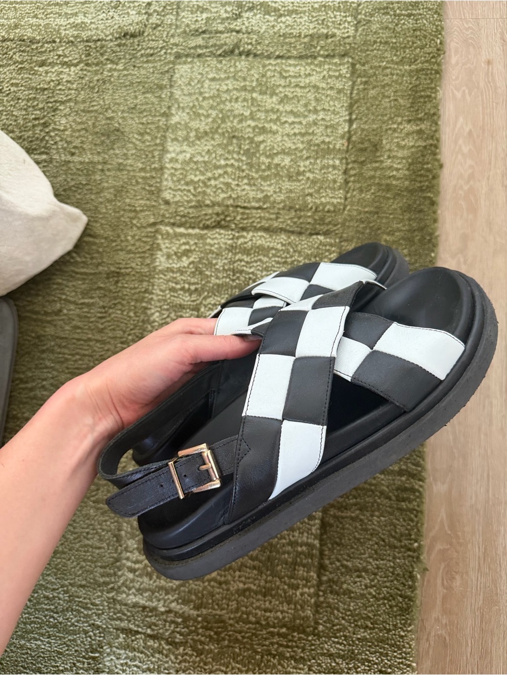 Alohas Size 40 US 10 black white checker marshmallow scacchi sling back sandals - Picture 3 of 3